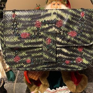 Vintage Reptile Print Bag With Bead Work Accents